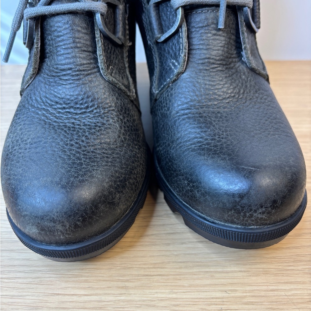 Sorel Lea Wedge Boots Womens Charcoal Grey Leather Lace Up Ankle Booties Size 8 - Picture 5 of 11
